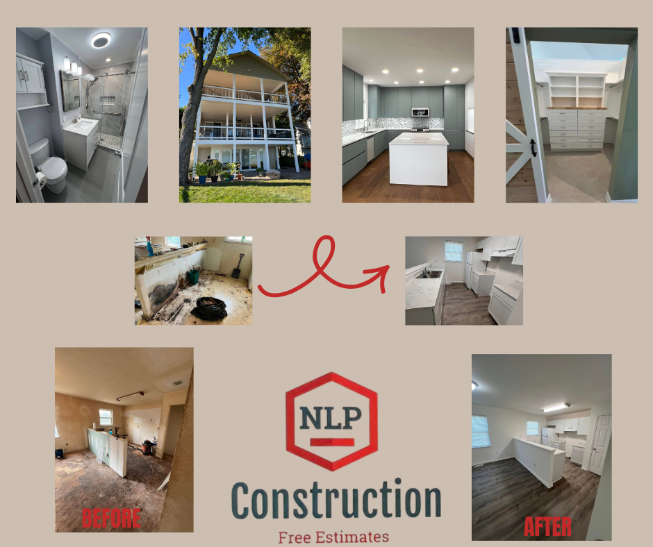 NLP Construction, a local home remodeling contractor specializing in kitchen and bathroom remodels, with free estimates and contact information.”